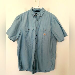Carhartt Loose Fit Short Sleeve Shirt Men's Large Blue Chambray Button Down